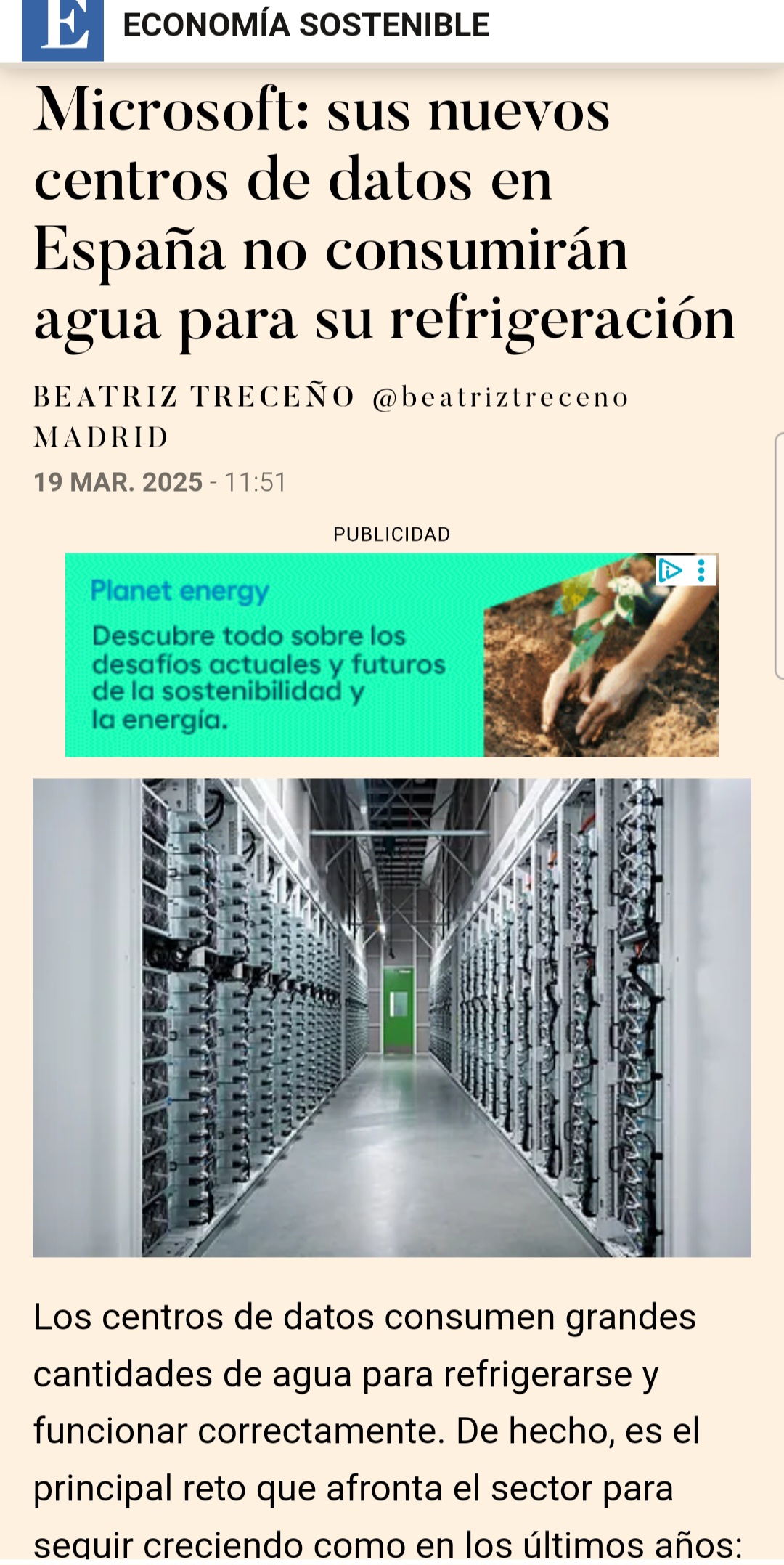Ahora que ya los nuevos Data Centers no van a consumir agua, a ver qué dicen los Ecologistas.