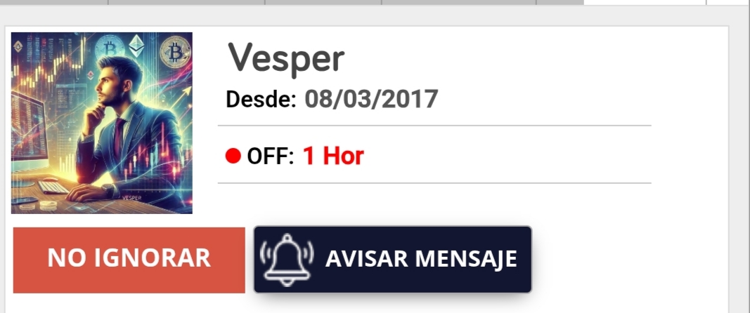 Ruchani2 que vacaciones más largas está teniendo Vesper no?? Uy! Pero si el muy HDP se conecta!! Pero seguro está descansando el muy hdp, tú espera mientras para saber si opinión, que te la dirá cuando estoy si por suerte vuelve a cotizar.
