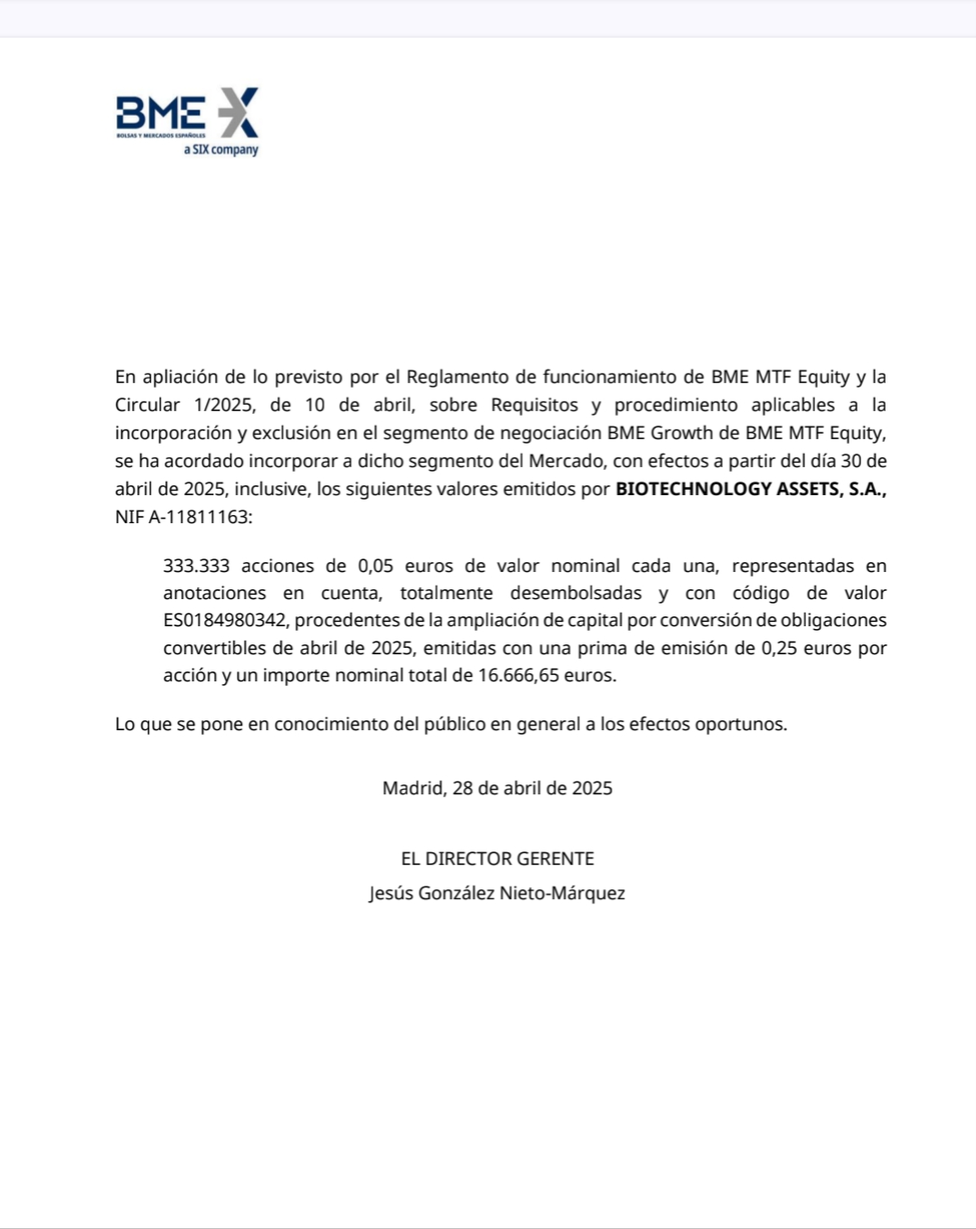 Aviso a partir del día 30 entran las 333333 acciones de las obligaciones convertibles , curioso el día 30 no mañana, jajajaja son la leche.