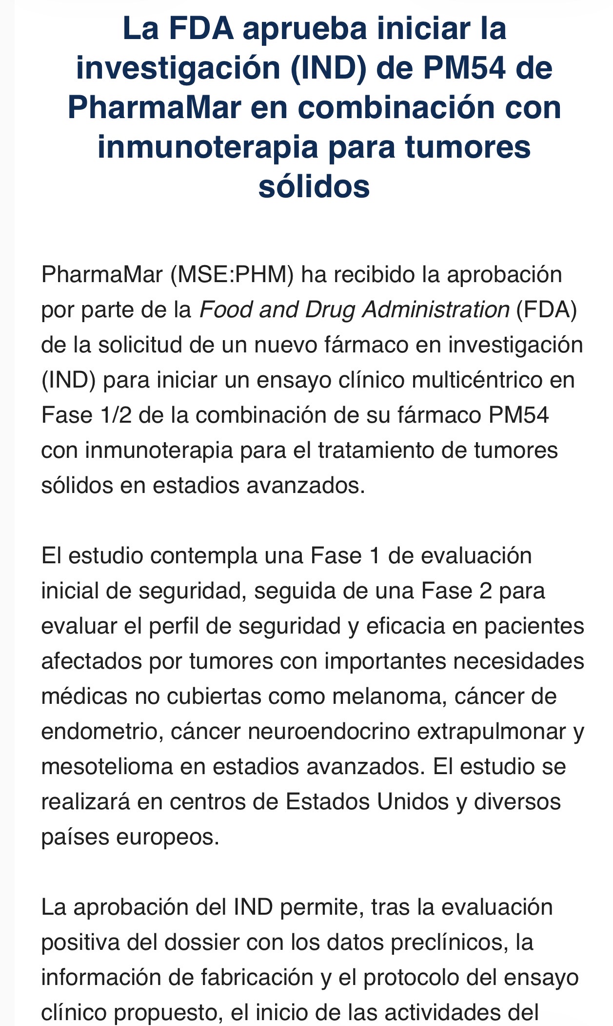 grafico de la accion Pharma Mar
