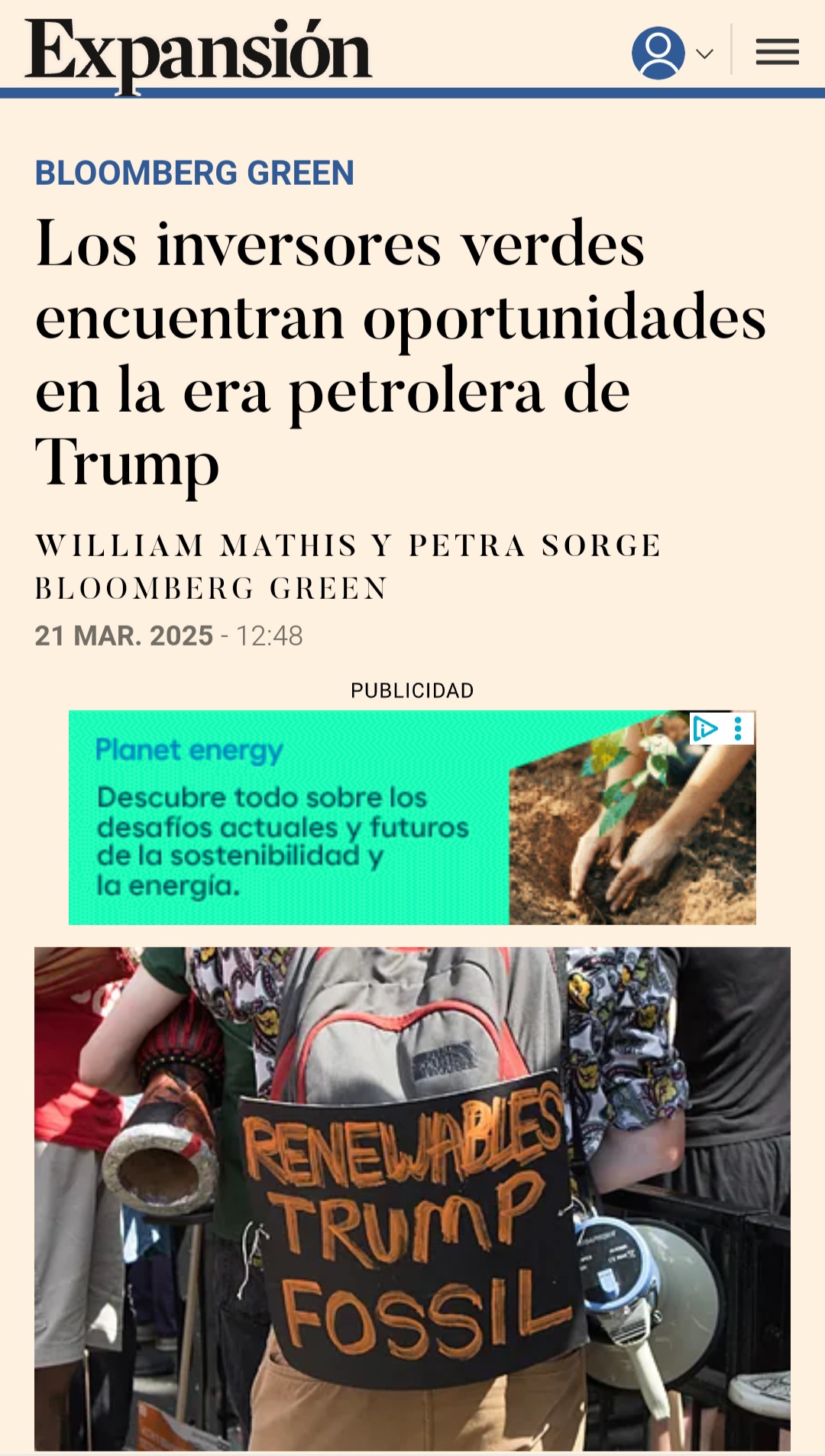 Artículo que muestra una opinión muy favorable hacia la inversión en renovables destacando que lo peor ya ha pasado: https://www.expansion.com/economia-sostenible/2025/03/21/67dd4e87468aeb94698b45ad.html