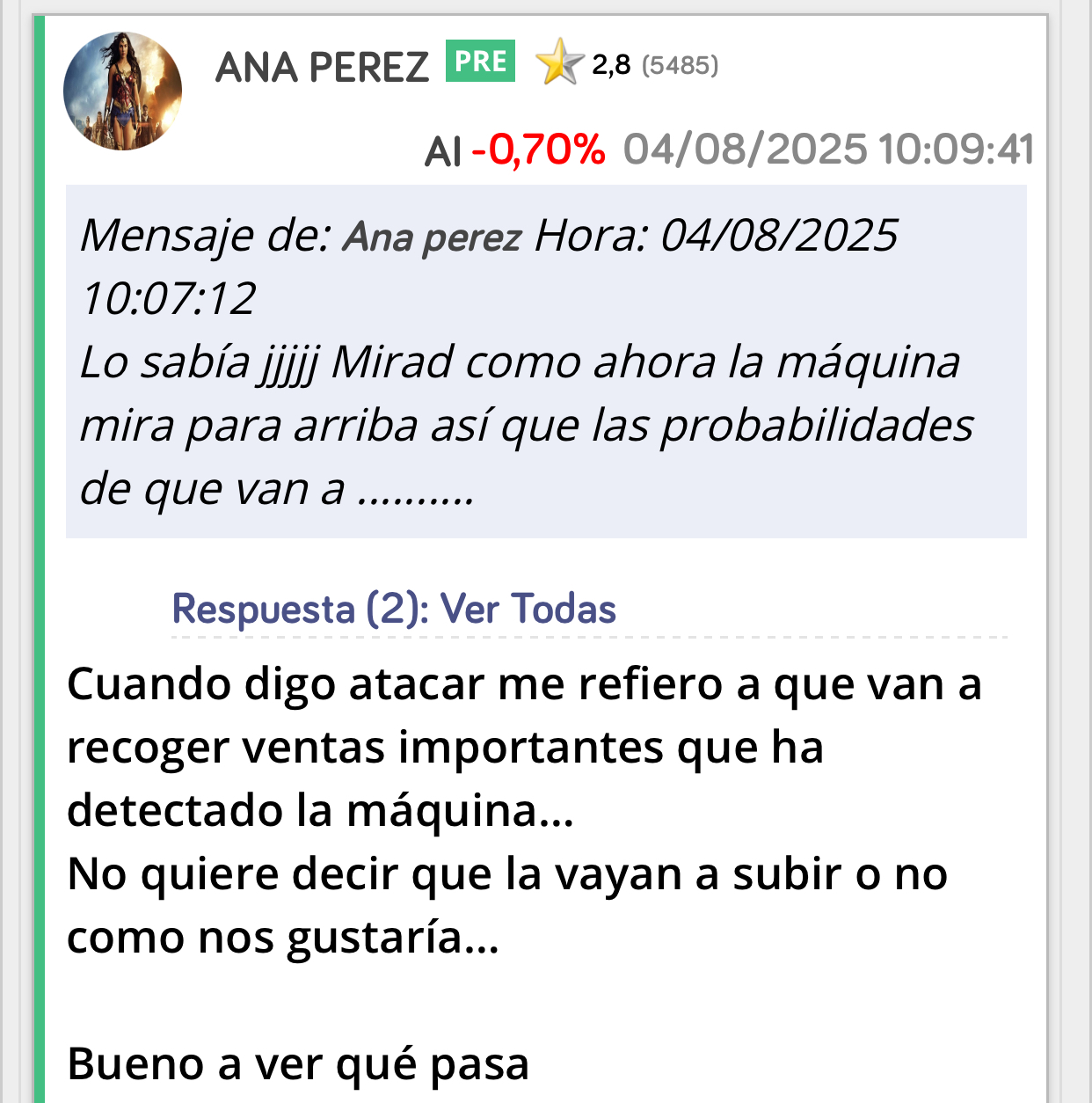Pero dije esto también…
Otra cosa es que una vez que sube me anime porque también es necesario disfrutar
No vamos a estar aquí siempre con caras largas no ? jjjjj
“ Que ataquen no quiere decir que la vayan a subir “
Iban a por volumen nada más y después paran…
Aquí lo hacen constantemente.