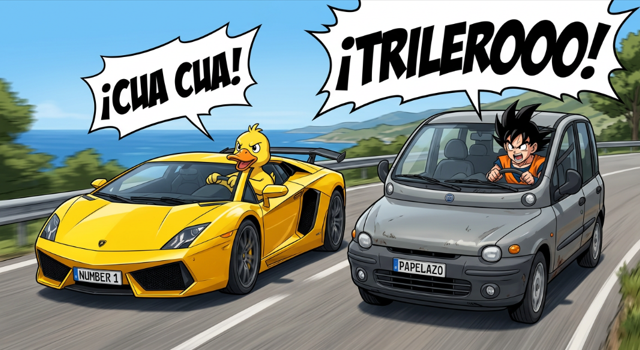 Chevie bro, no fuerces el motor que te cargaras el coche, y no te acerques tanto que me rallas el Lambo tio.
P.D = Cámbiate de coche que ese es muy feo.