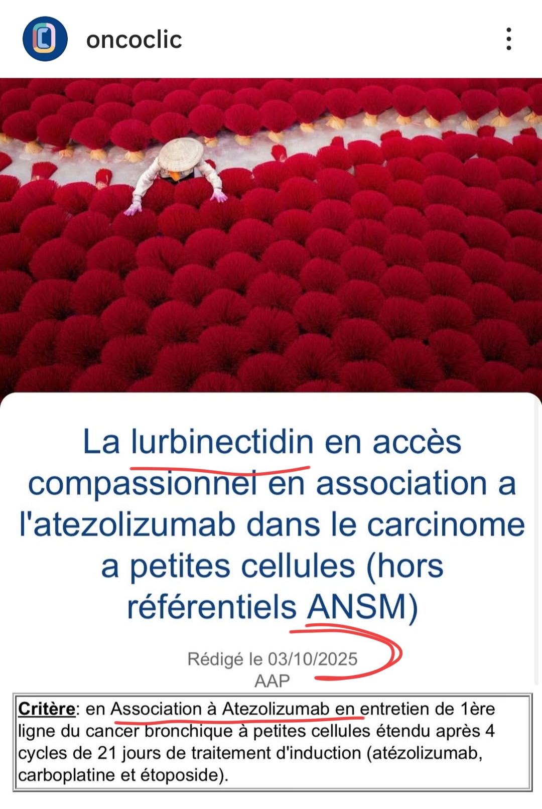 Oncoclic es una pág francesa que está al día de todas las actualizaciones de la agencia francesa
Nos lo dieron a finales de septiembre