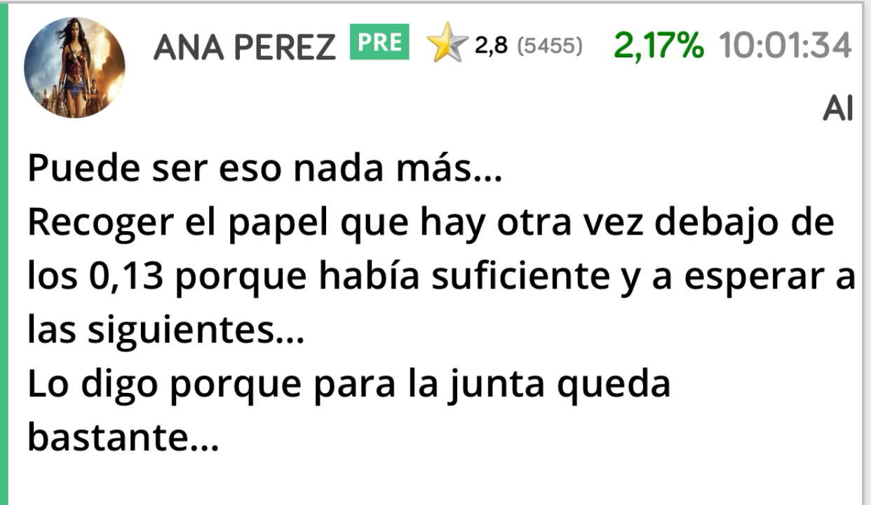 Ya los conocemos verdad ? jjjj
algo sacarán antes o en la propia junta…
Esto es que se han apiadado de algunos peques quemados después de tanto tiempo lateral…
Son muy comprensivos <span class="Emo4"> </span> jajaja