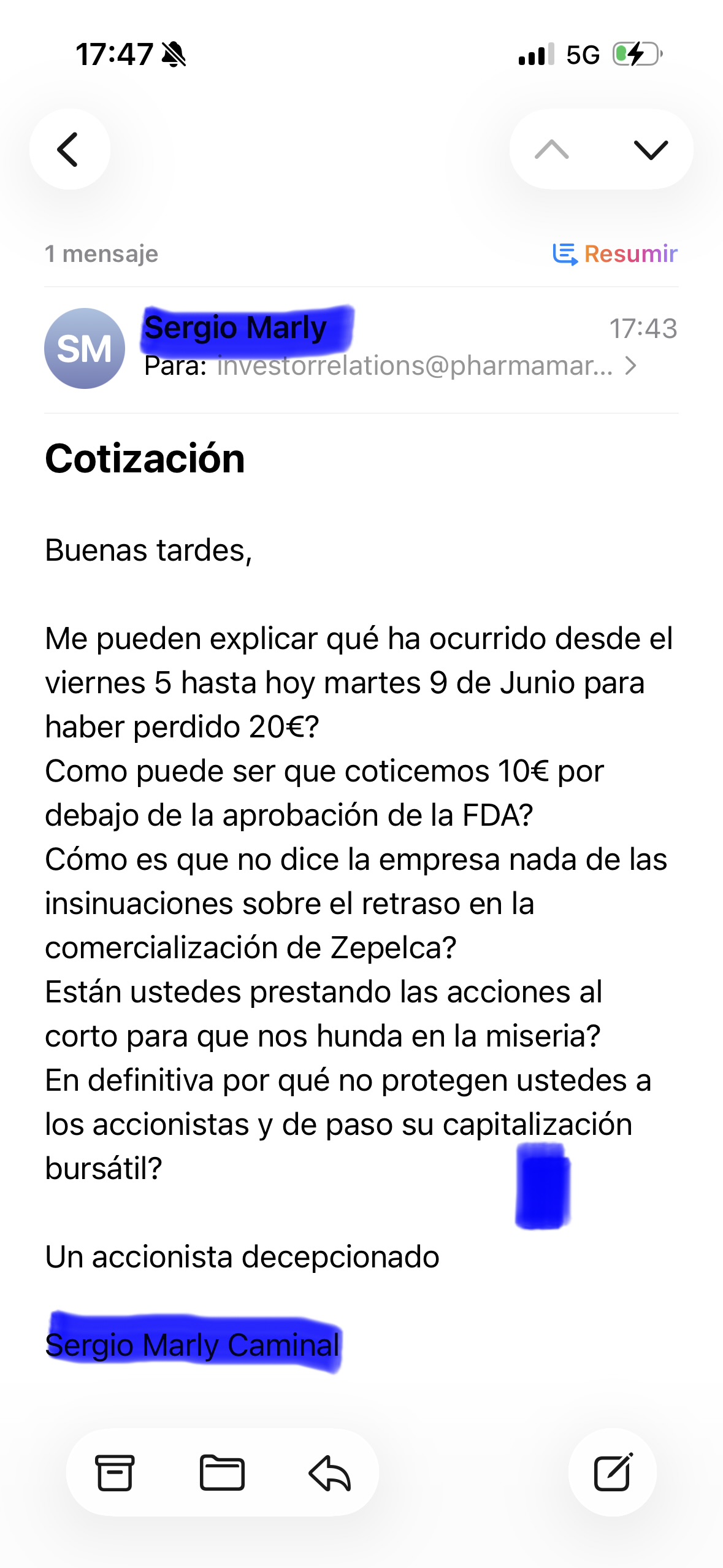 Mail enviado a la empresa, a ver si contestan