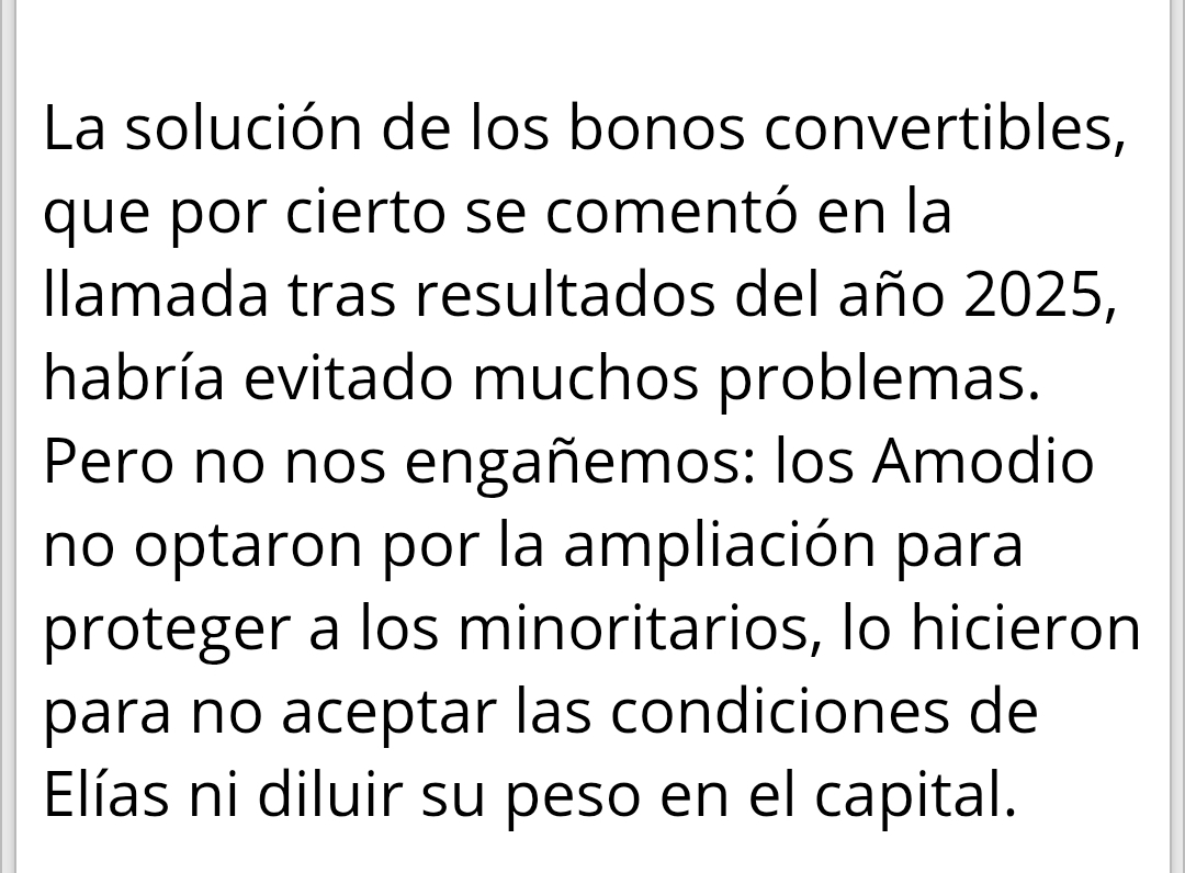 En otro foro de otro valor al contrario que aquí ven en los bonos convertibles la solución. A ver quién nos entiende. <span class="Emo3"> </span>