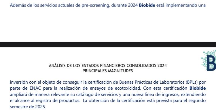 Ah, opción de que Biobide obtenga la certificación BPLs en el segundo semestre de este mismo año. Ósea que, podría haber lluvia de noticias y noticiones en las próximas semanas, meses