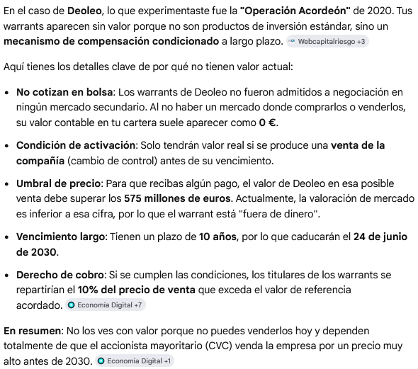 La IA me dice que si se vende la compañía por más de 575 millones antes de 2030 valdrán algo los warrants...