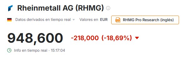 A ver si lo he entendido. El detonante de esto de Rheinmetal parece la pérdida de un contrato de 6 fragatas. Y nos venden q esto arrastra al sector. Junto a la distensión que parece en Ucrania... etc...