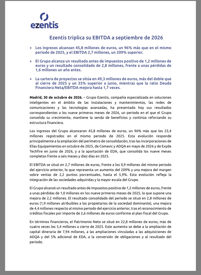 Vienen nueva Ezentis y nueva España el 29N