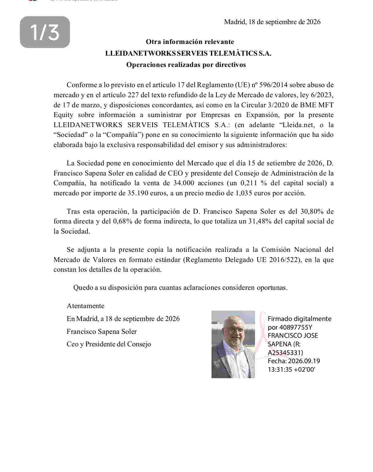 La venta del otro día. Estaba claro