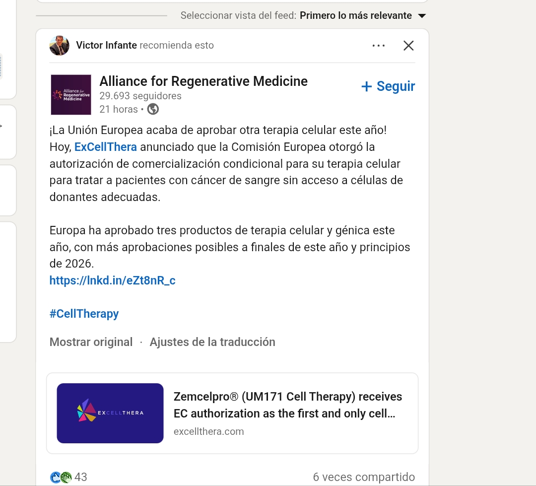 En cuanto a terapia génica europa acaba de aprobar otra terapia nueva,como así lo muestra nuestro CEO .