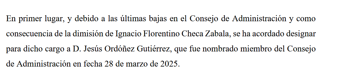 Una anécdota respecto a la última dimisión e incorporación en Urbas del pasado 15 de abril, respecto al comunicado que envía Urbas a la CNMV: el que dimitió se llama Ignacio Florentino Checa ZaVala...pues desde urbas lo encriben con "B" ...ZaBala. Puede parecer una tontería pero en un comunicado sobre todo a quién va dirigido, tener ese fallo tipografico no se yo. Al igual pueden tener un fallito así en la contabilidad en la que un cero puede cambiar muchas cosas