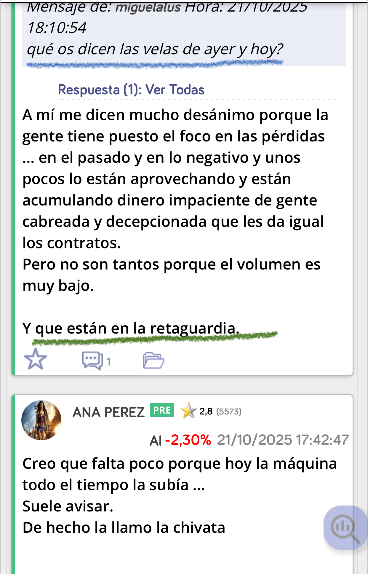 Muy buena señal la secada de volumen últimamente…
Volatilidad 0 otra buena señal.
Están en la retaguardia de nuevo esperando…
Y como dicen que nunca acierto pues lo acerté la vez anterior antes de lo de Indra …
Pero quieren más.
Van sin prisas.
Las pérdidas hay que aprovecharlas.