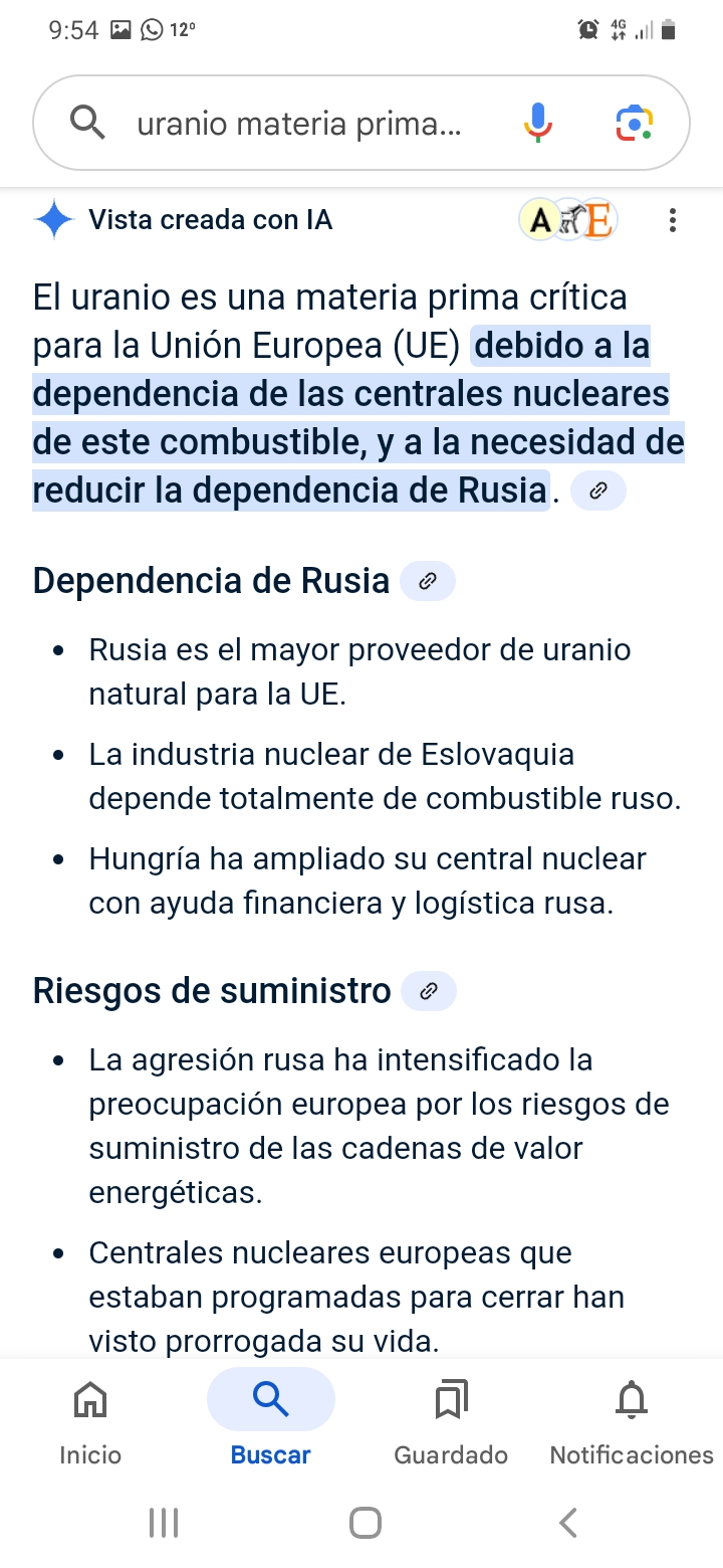 Que el uranio es una materia prima crítica y será reconocida así en Europa lo sabe hasta la IA...