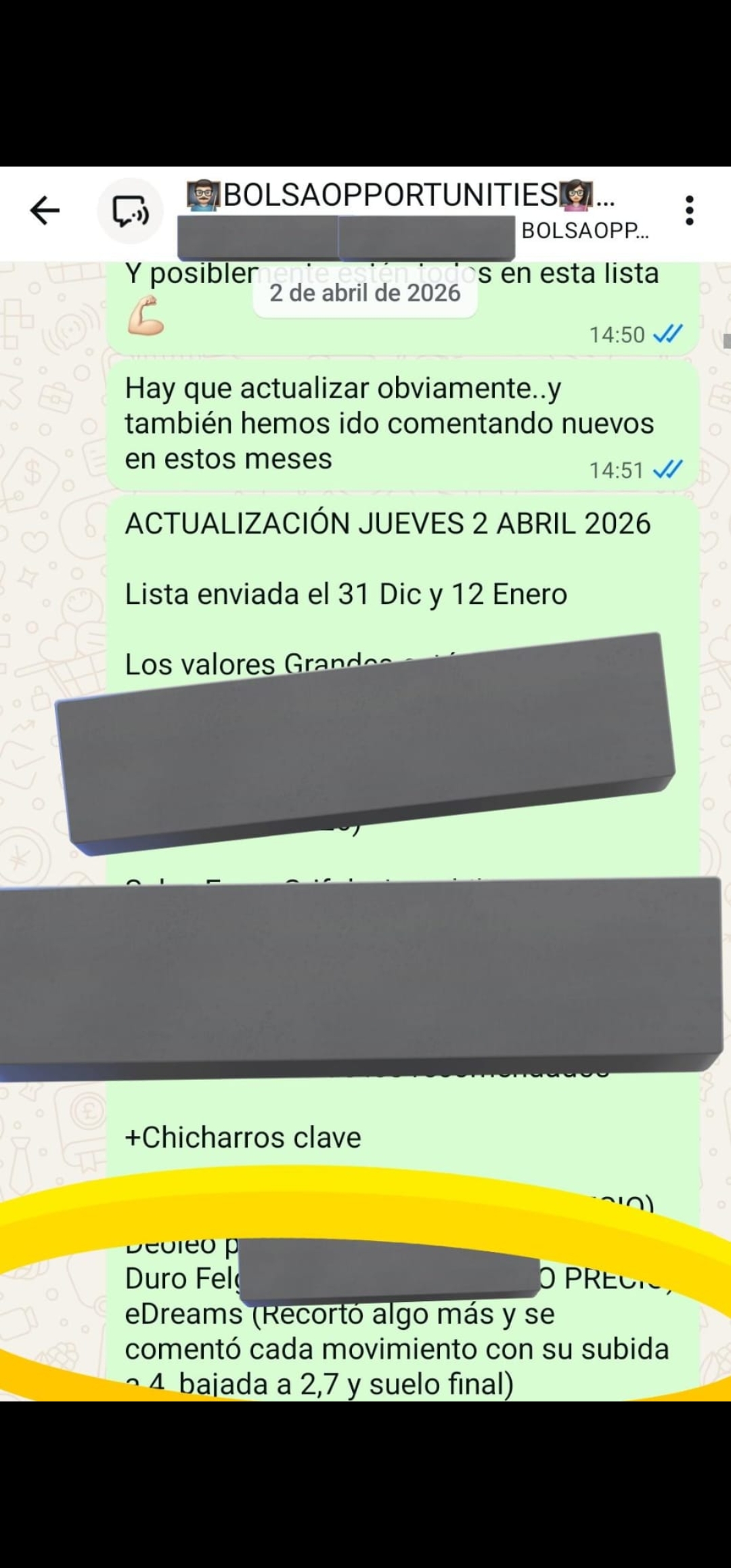 Te gustaría recibir una lista de las acciones que están en su justo precio como lo estaba Edreams en 2,7€ y aprovechar las buenas rentabilidades del mercado?
Ya sabes lo que tienes que hacer. Escribirnos y ahorrarte leer miles de mensajes que digan up up up, se va se va, o digan improperios sin sentido