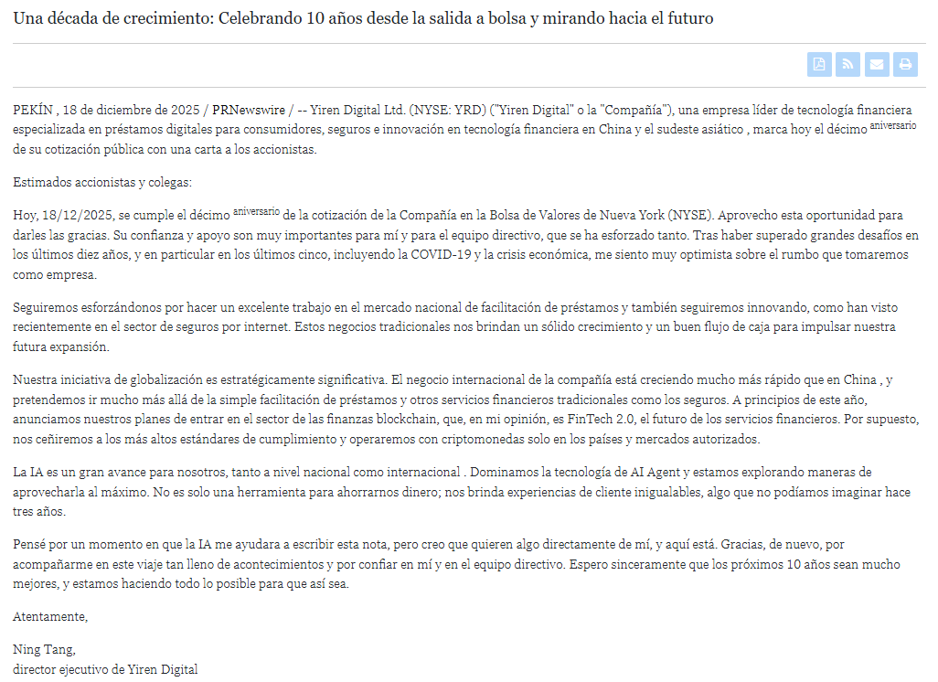 Carta del presidente de la JingPing....en el 10 aniversario de su salida a bolsa....