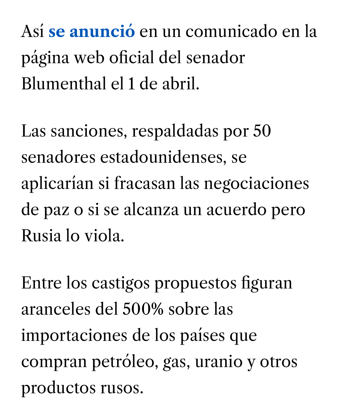 https://united24media.com/es/latest-news/senadores-estadounidenses-proponen-aranceles-del-500-a-los-paises-que-compren-petroleo-y-gas-rusos-7254
