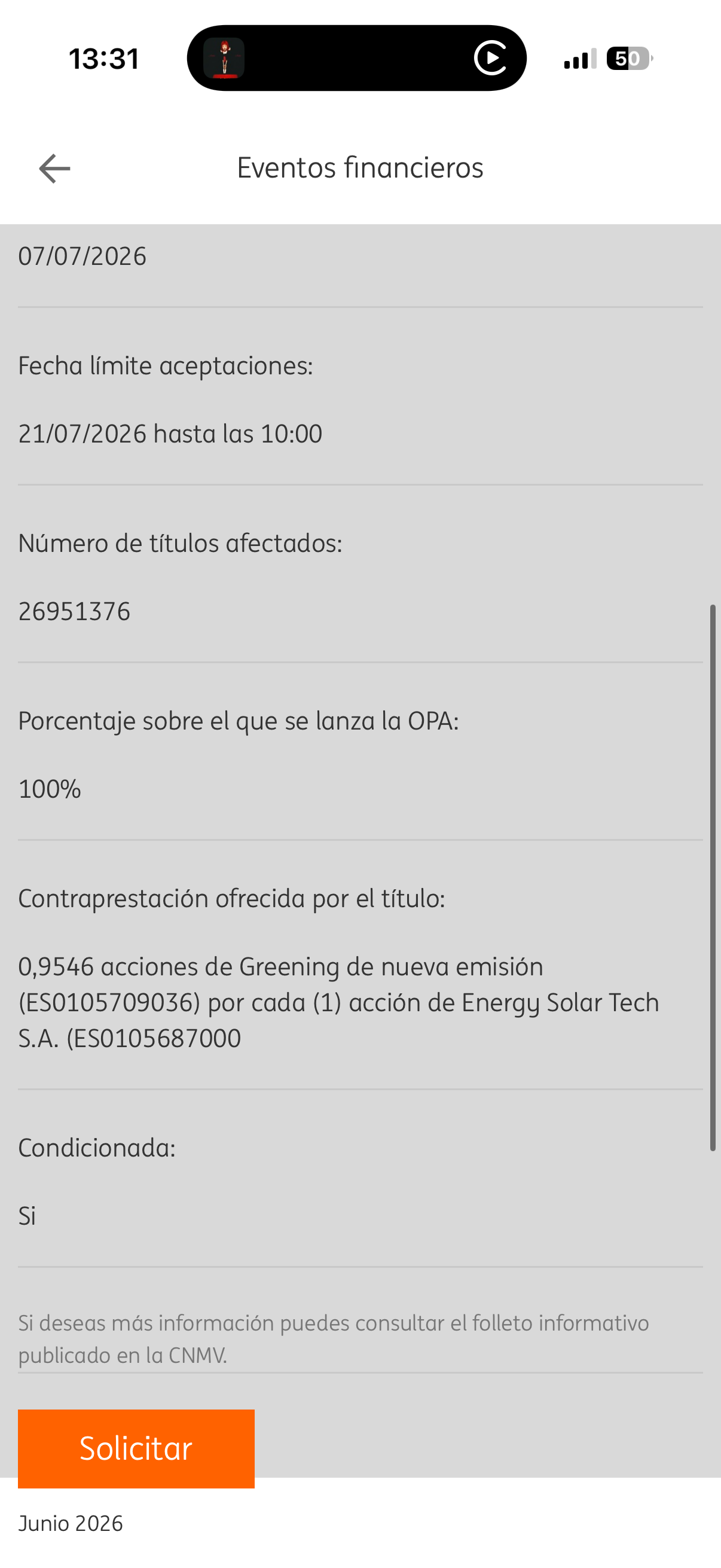 En ING cuando entras al Broker sale eventos financieros