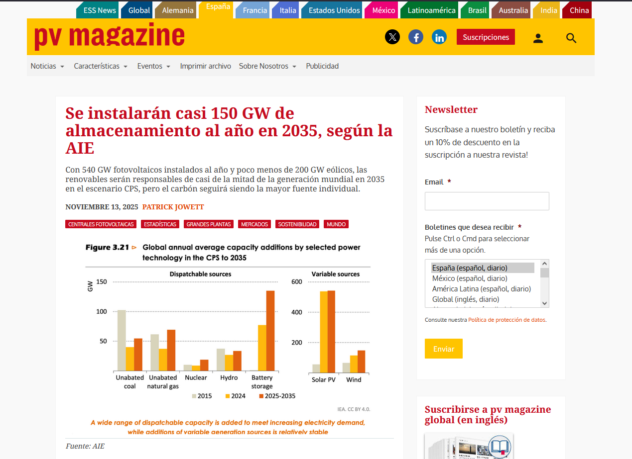 https://www.pv-magazine.es/2025/11/13/se-instalaran-casi-150-gw-de-almacenamiento-al-ano-en-2035-segun-la-aie/