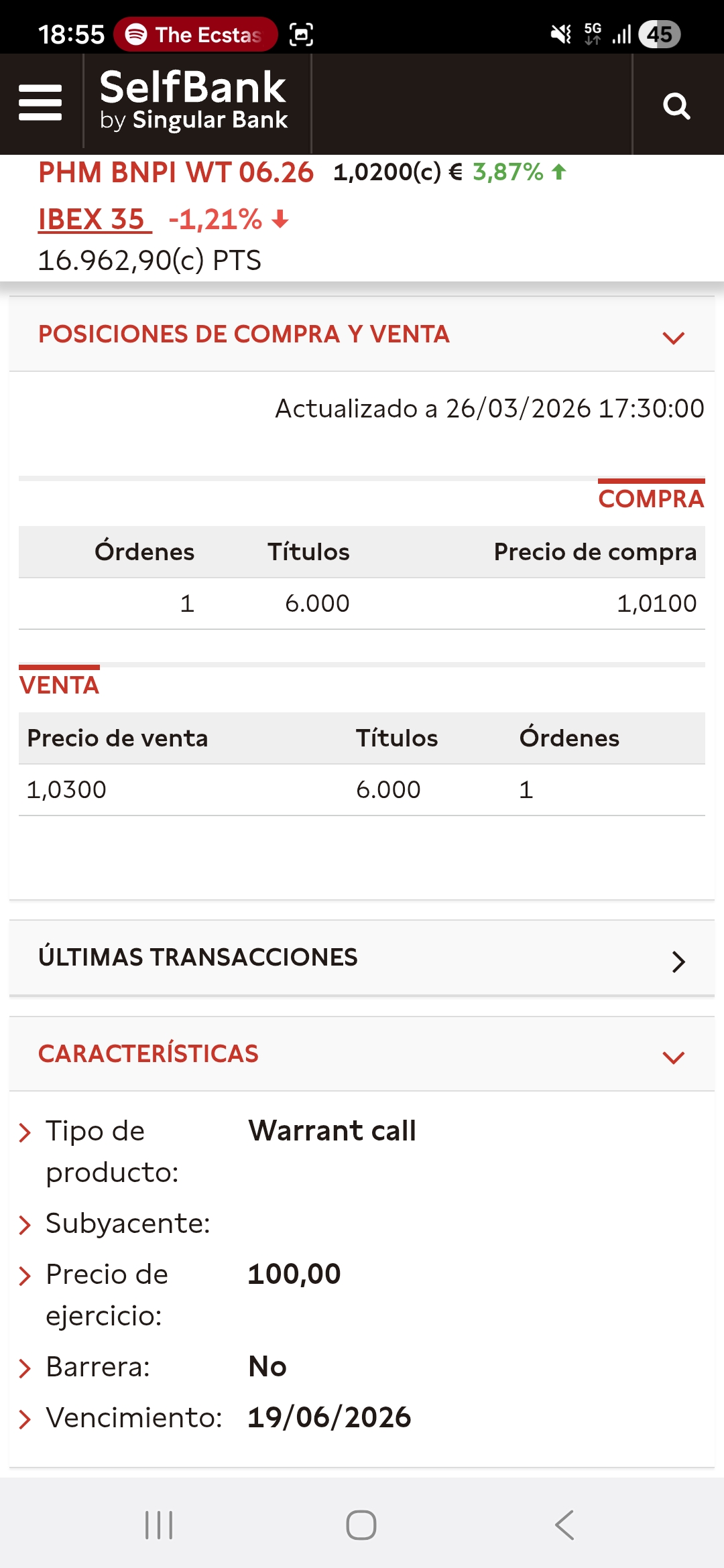 ¿ Y ahora que ?
Ahora vamos a pisar a fondo el acelerador...
El escenario nos brinda una excelente oportunidad para re-apalancarnos sobre las plusvalias, vamos a meterle "nitro" a la operación que ya de por si era un turbo sobre la posicion en Pharmamar.
Vendemos el warrant Call strike 90 con vencimiento Septiembre 2026 con una plusvalía del 42.12% acumulado y reinvertimos todo en el warrant Call strike 100 con vencimiento Junio 2026
?Al hacer este movimiento (un roll-up a un strike más alto y un roll-forward acortando el vencimiento), estamos cambiando un coche de rally por un Fórmula 1: mucho más rápido, pero con un margen de error mínimo.