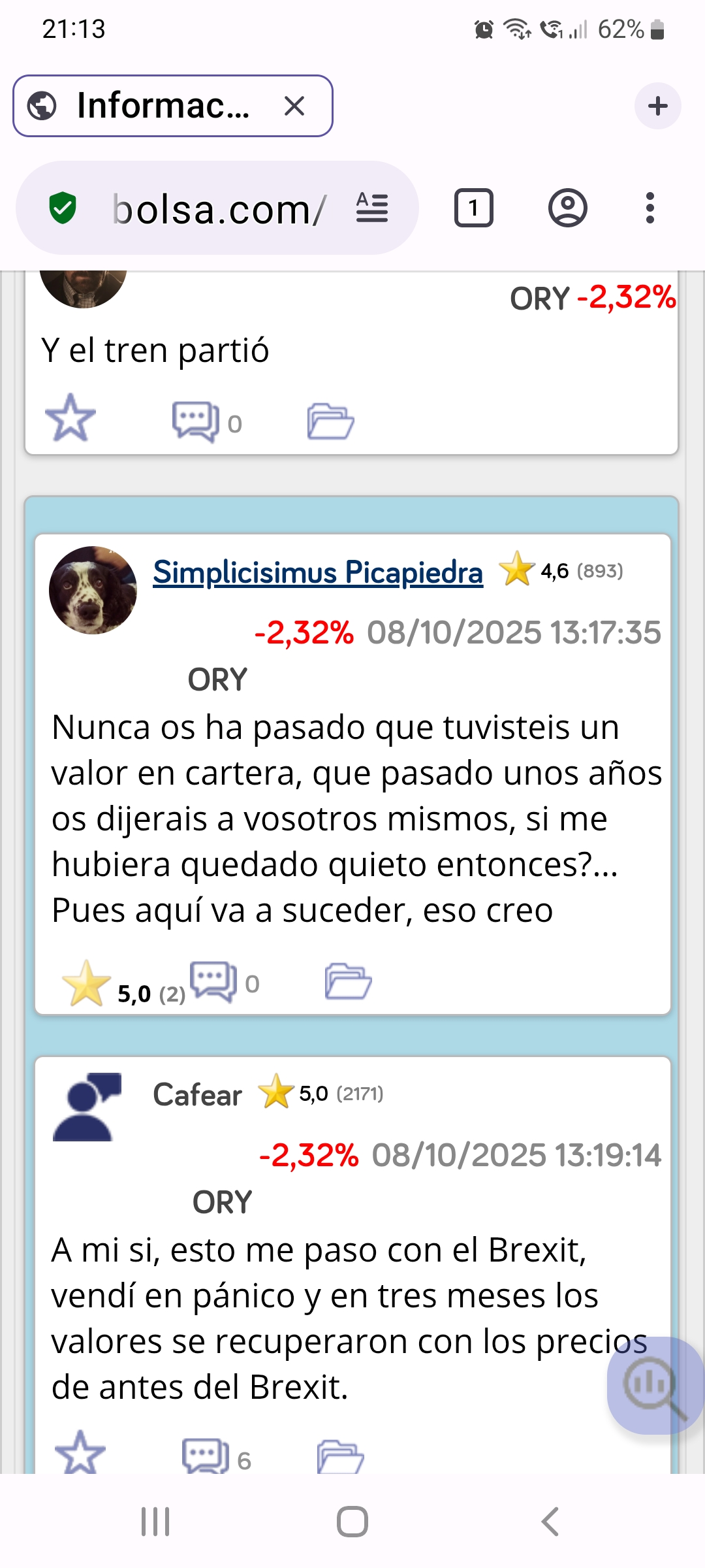 Nunca os ha pasado que tuvisteis un valor en cartera, que pasado unos años os dijerais a vosotros mismos, si me hubiera quedado quieto entonces?...