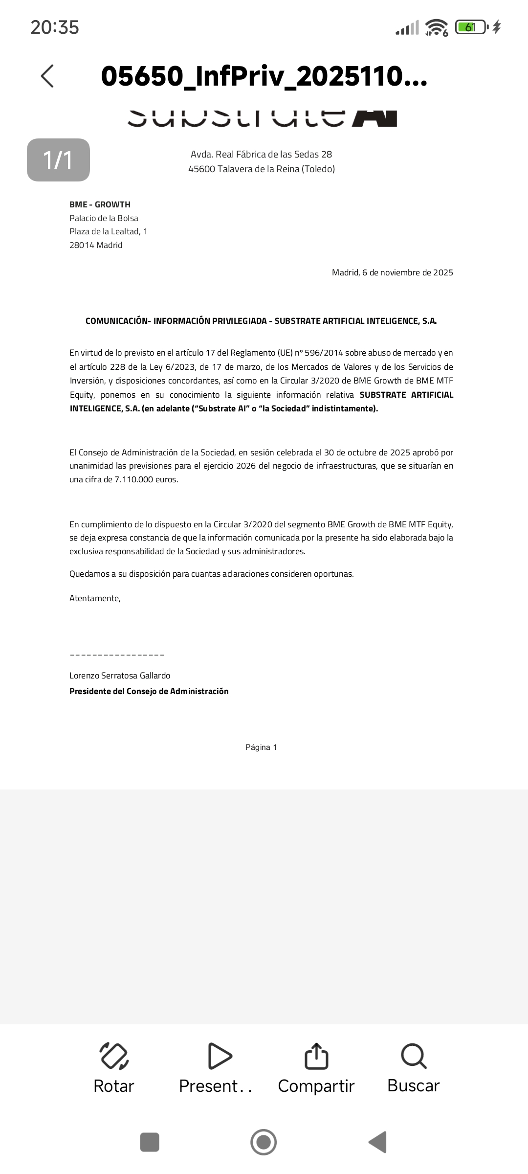 grafico de la accion Substrate