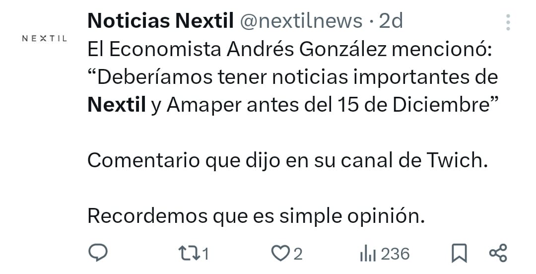 grafico de la accion Nextil