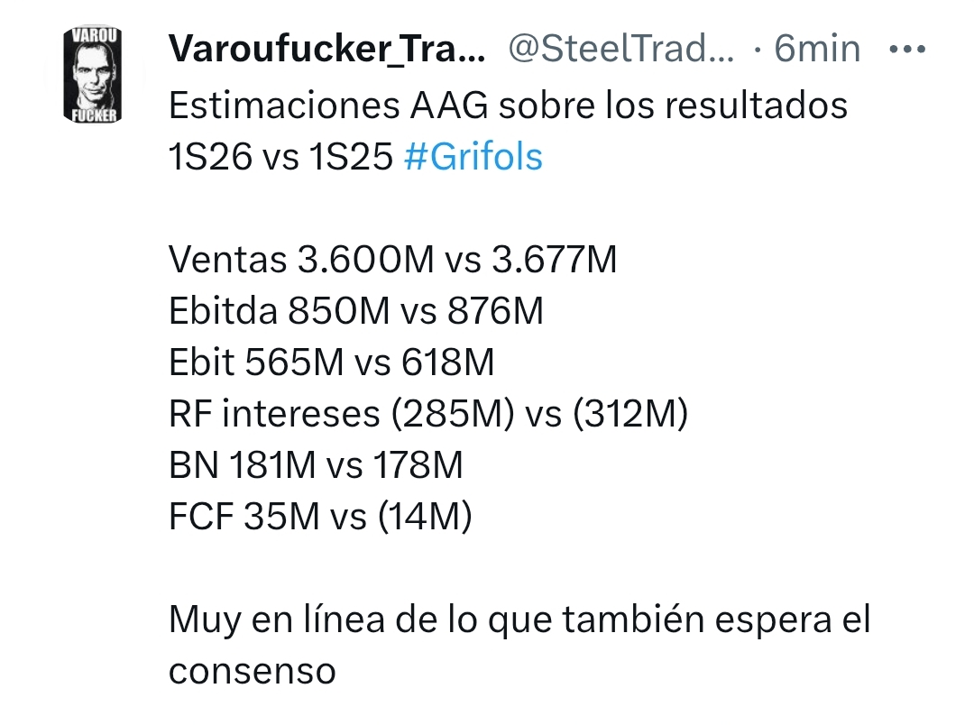 Sorprende que la mayoría de estimaciones estén bastante alineadas y en 3 años que llevo es la primera vez que lo veo. Pequeñas diferencias en algunos puntos concretos entre casas de análisis pero casi todos vamos a parar al mismo sitio. Creemos que el cash de Ortho compensará en 2/3 del coste de cierres usa y el FCF será positivo en unos 35M, en eso el consenso no lo tiene tan claro por lo que a priori será uno de los datos más importantes, y luego lo detalles... P ej si se ha pagado anticipadamente algo a Scranton de los divis de las filiales, si mejora el circulante básicamente en la rotación de existencias y también el márgen ebitda 2T. 3T y 4T serán muy fuertes, espero que cumplan