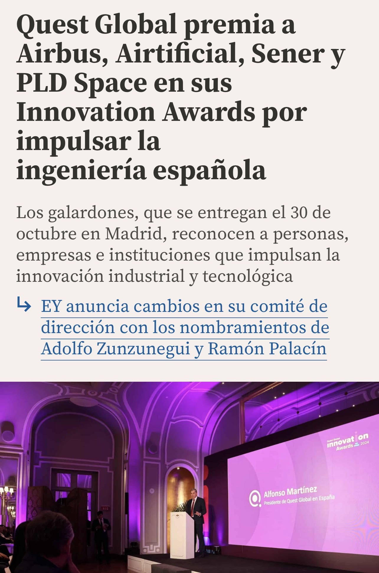 Aprovecho para recordar…
El día que firmó el acuerdo con Indra recibió un importante premio.
Ahí está no ?
Eso no es prestigio ?