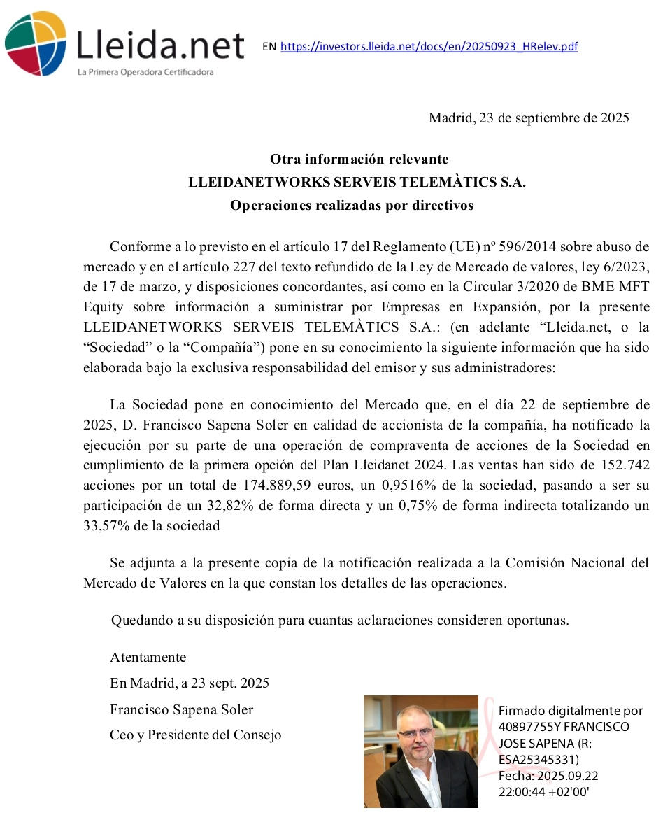 Tenemos oir del 1er tramo del plan Lleidanet.....