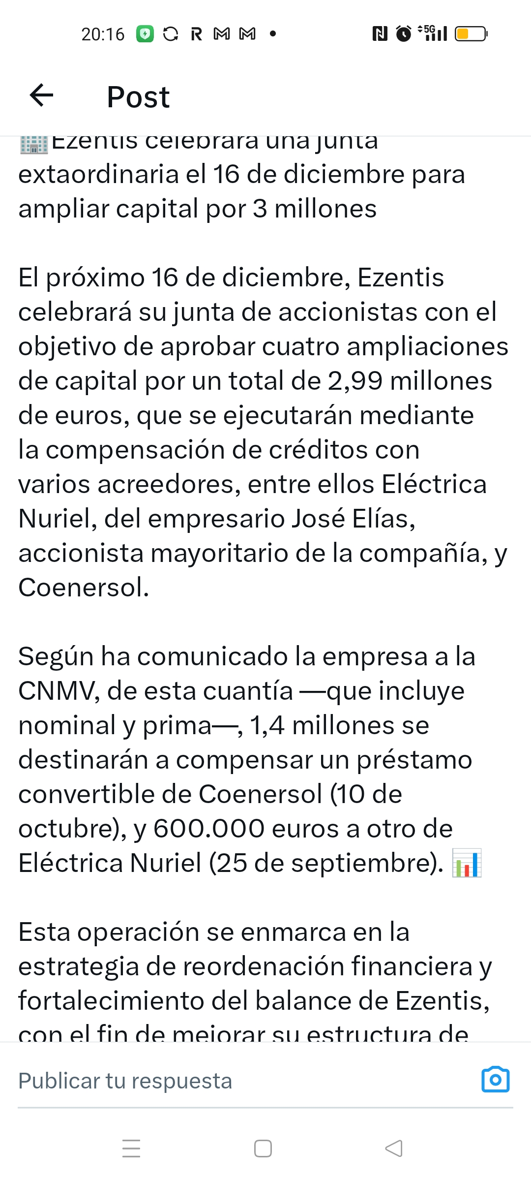 grafico de la accion Grupo Ezentis