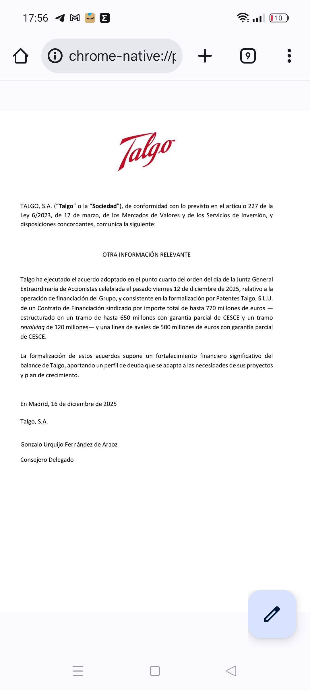 grafico de la accion Talgo