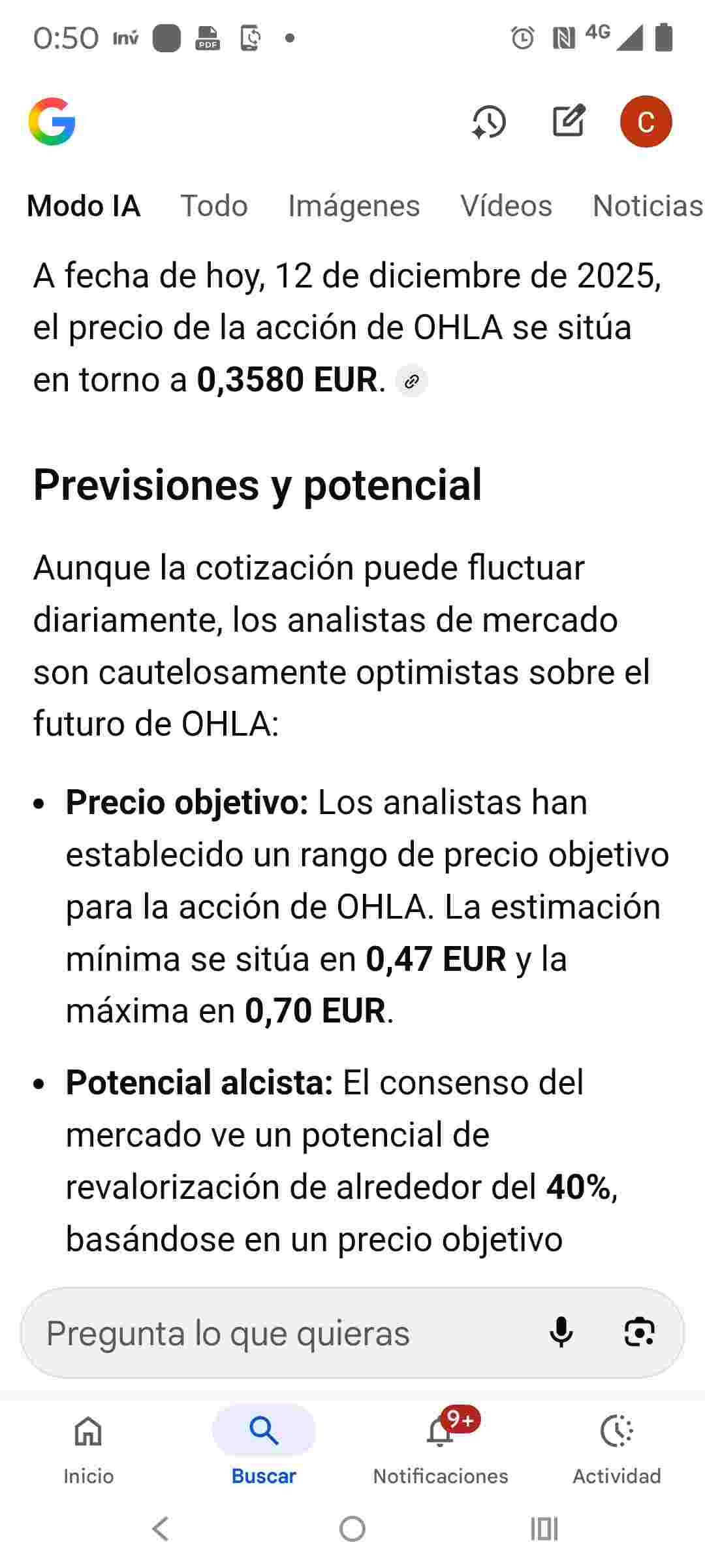 grafico de la accion OHL