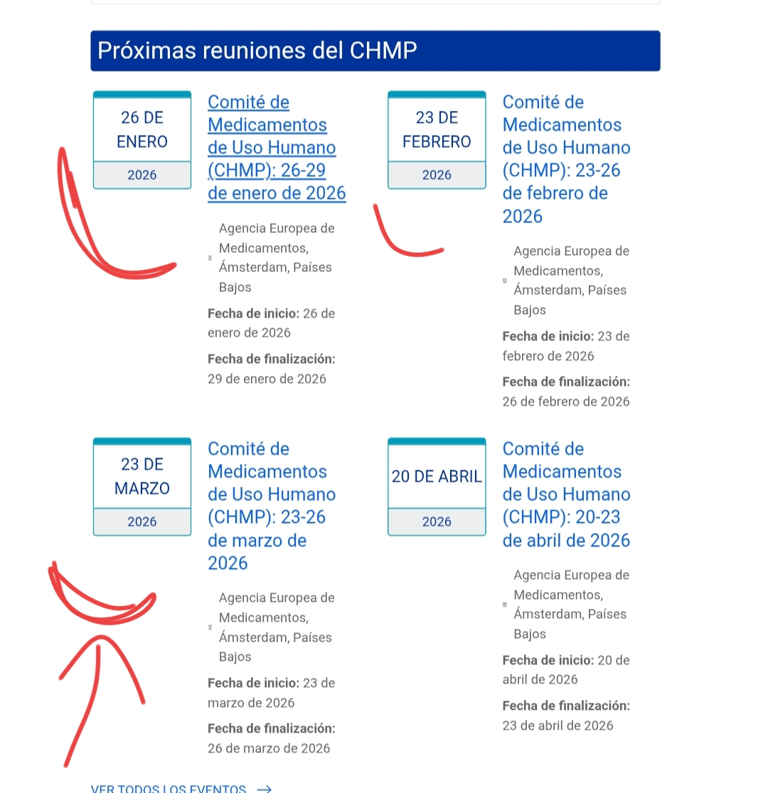 Estaas son las reuniones del comité de la EMA ..
La opinión positiva si todo va ok...la tendremos seguramente el 27 de marzo .
Al día siguiente publican los ASPECTOS DESTACADOS y ahí ponen las opiniones positivas .
Que sea el 30 de enero o el 27 de febrero raro raro .
A ver si ponen la agenda de esta semana aún no està colgada