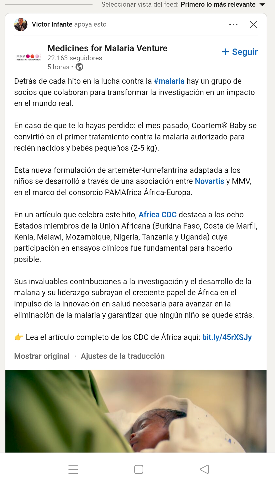 Víctor infante malaria