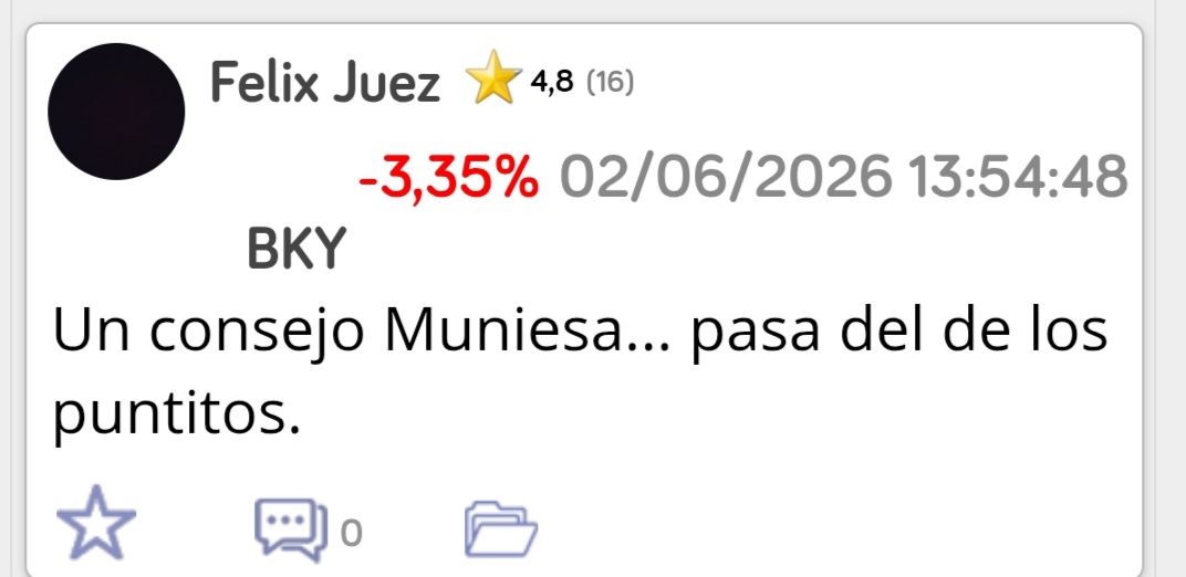 Es que eres un "señor" muy mierdas Félix Juez, si no fuera porque estoy agarrao de media en los 0"35 os iba a estar leyendo so palmero, ya subirá ya...pero mientras tanto que seáis tú y dos más los que palmeais a los calientavalores como te digo no hacéis ningún favor, moniato
