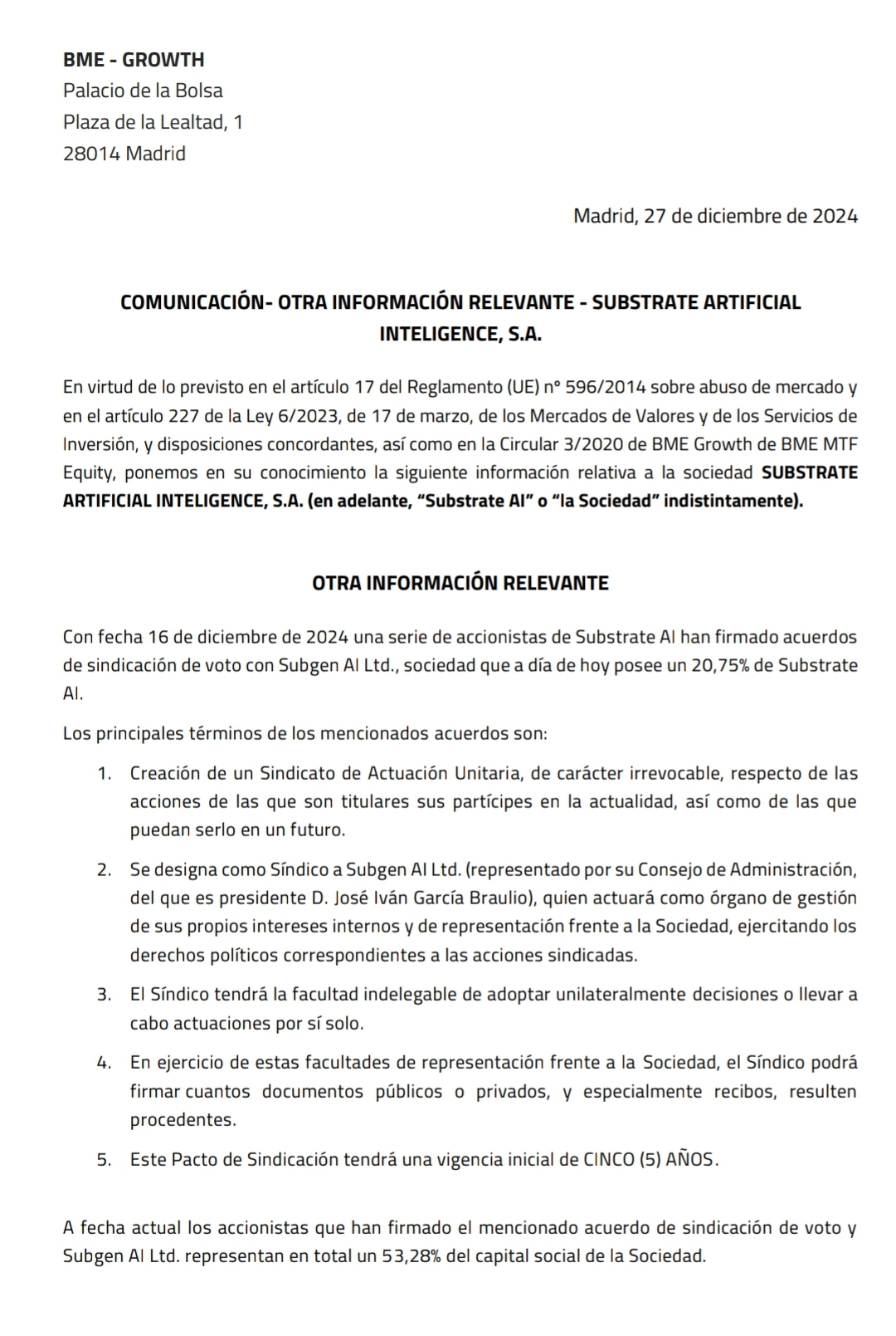 Por ahora esto es lo que vale. El Sindicato de Actuación Unitsria que ya ha superado ese 53.28% . Este es quien controla a Sustrate y todo el entramado.
