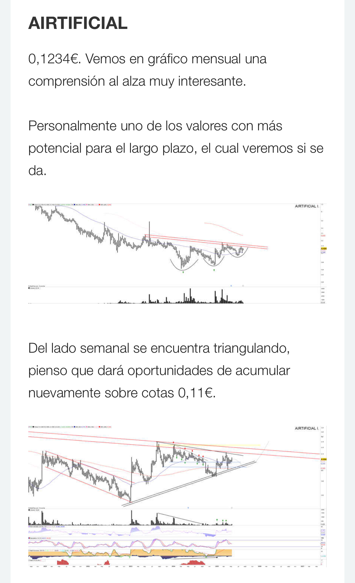 Buenos días
El amigo de Megabolsa sigue optimista a largo plazo y vuelvo a estar de acuerdo con él …
El potencial es aquí enorme pero cuando les de la gana claro..
Respecto a si irá a buscar apoyo de nuevo en la alcista no lo tengo tan claro…
