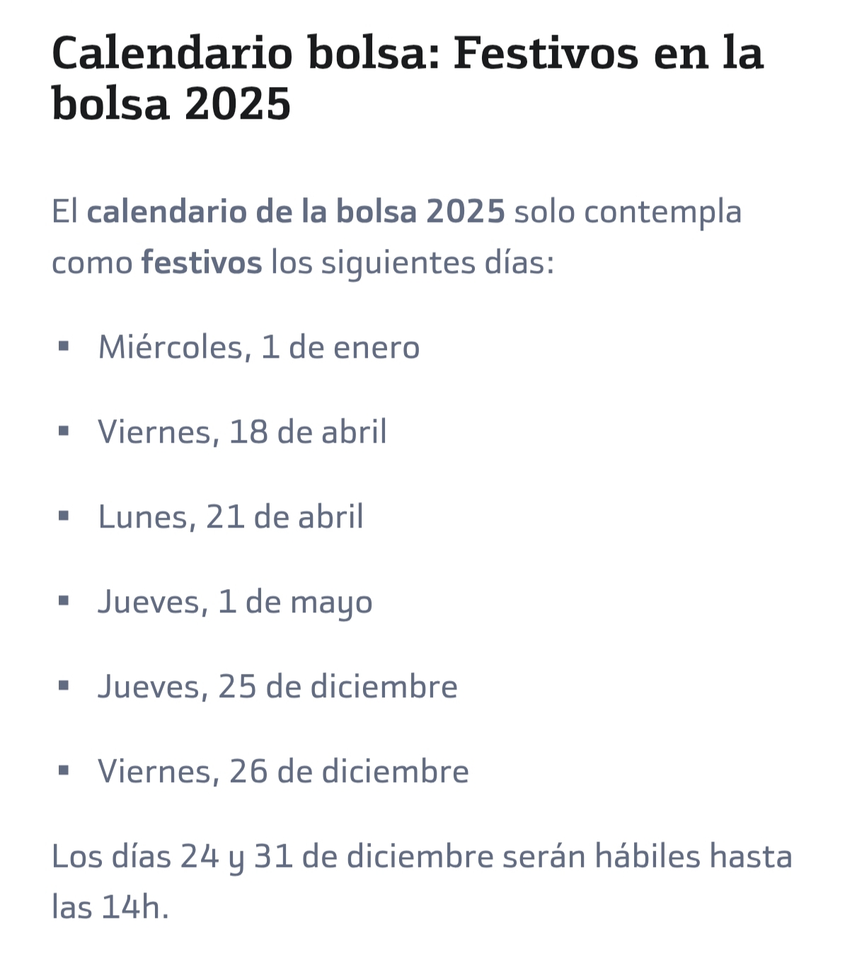 . calendario de festivos bolsa 2025