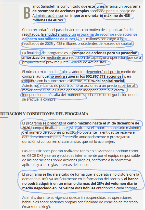 Condiciones y cantidades de la Recompra que tendrá su fín como máximo en diciembre de 2026.......