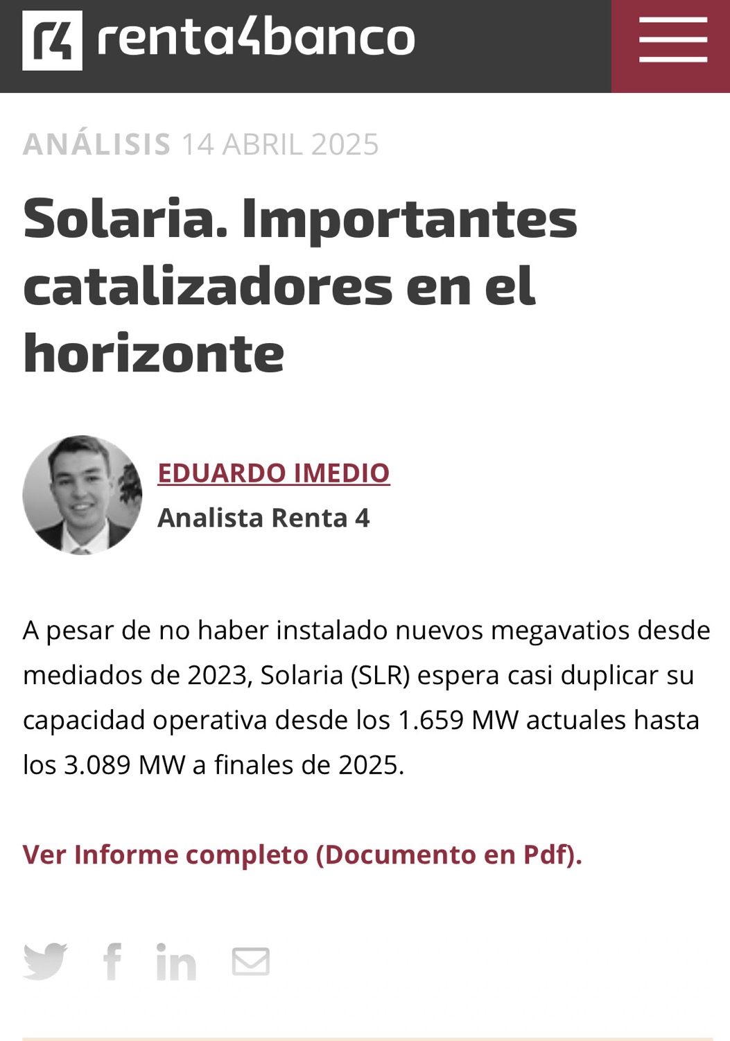 Informe de renta 4
Precio objetivo 10,8