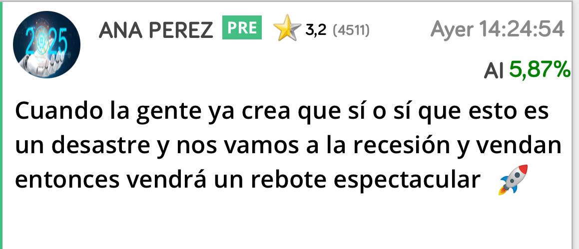 Ayer todos se creyeron lo de la recesión y hubo ventas masivas en toda la bolsa que las aprovecharon bien los de siempre..
Estuve toda la mañana avisando que estaba entrando mucho dinero en la bolsa pescando pecesitos miedosos …
Bueno pues el que se distrae leyéndome como dice Toretillo no le han engañado si me hizo caso…