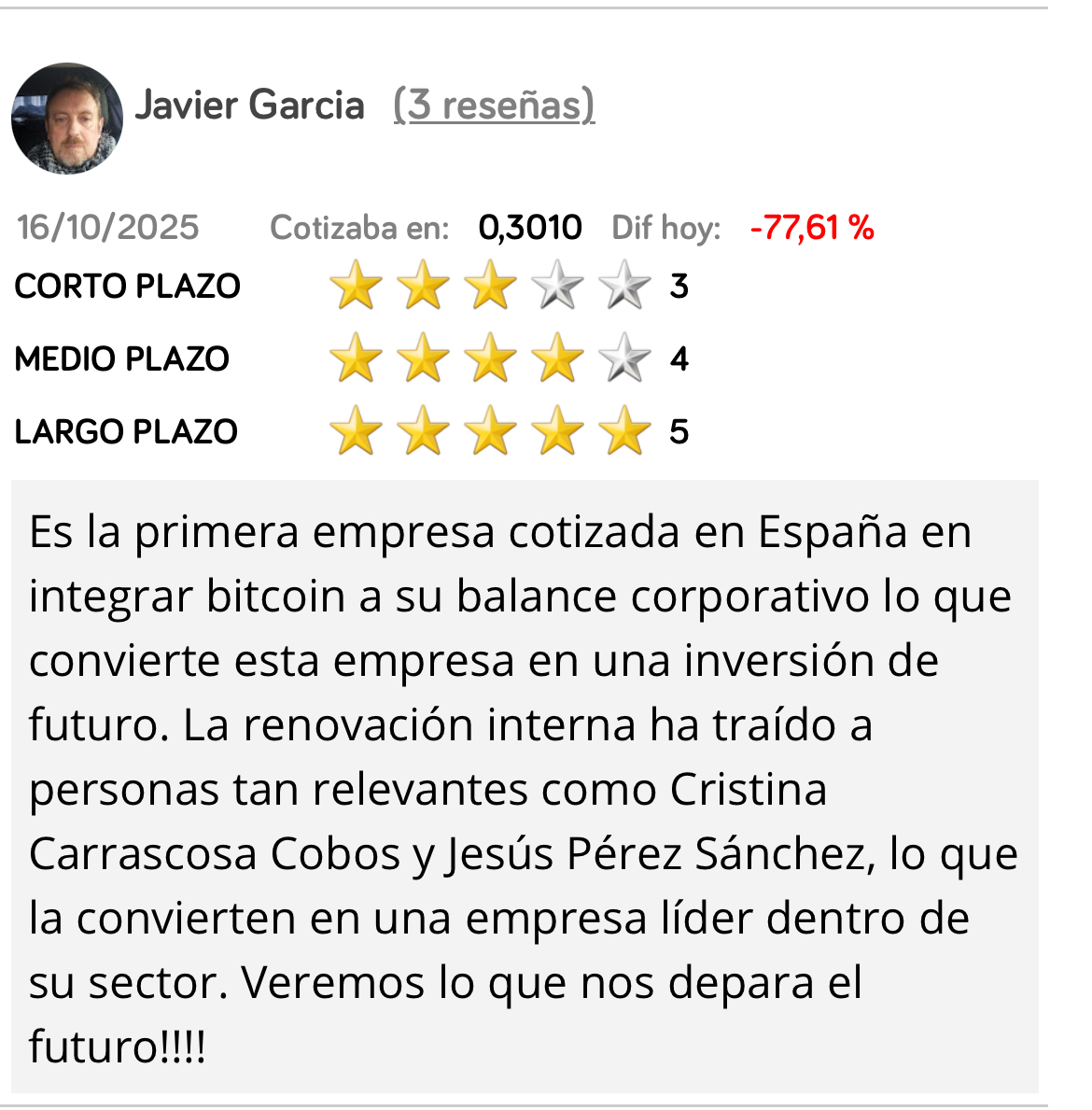 Por favor Javier no nos comuniques nada más ! Ya tuvistes suficiente jajaja! Y dame las gracias por abrirte los ojos ! Más que yo no ha rajado nadie de esto !
Pero esque ahora es compra porque va a venir calentón ….bueno y ya está viniendo !