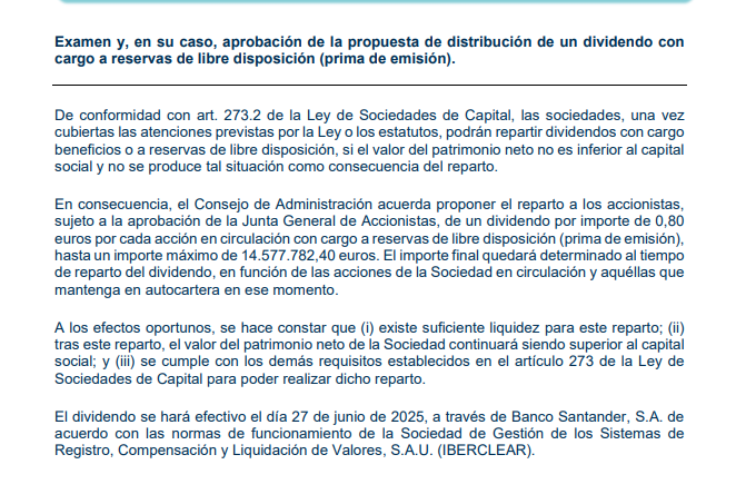 Salau, aquí tienes lo del dividendo que sacaron el día 06/05/2025 en un OIR