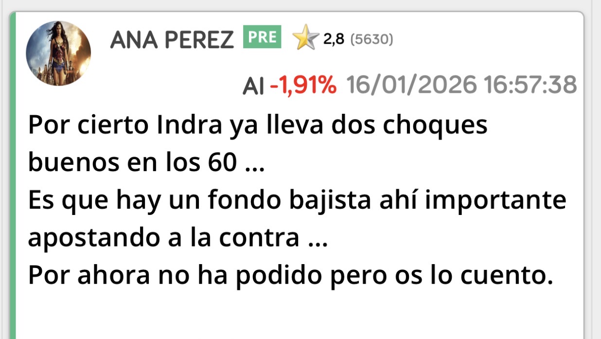 Pues sí que es potente ese fondo bajista de Indra <span class="Emo21"> </span>
Ha subido mucho y los líos ahí dentro no ayuda así que han ido a por ella
Muy listos …