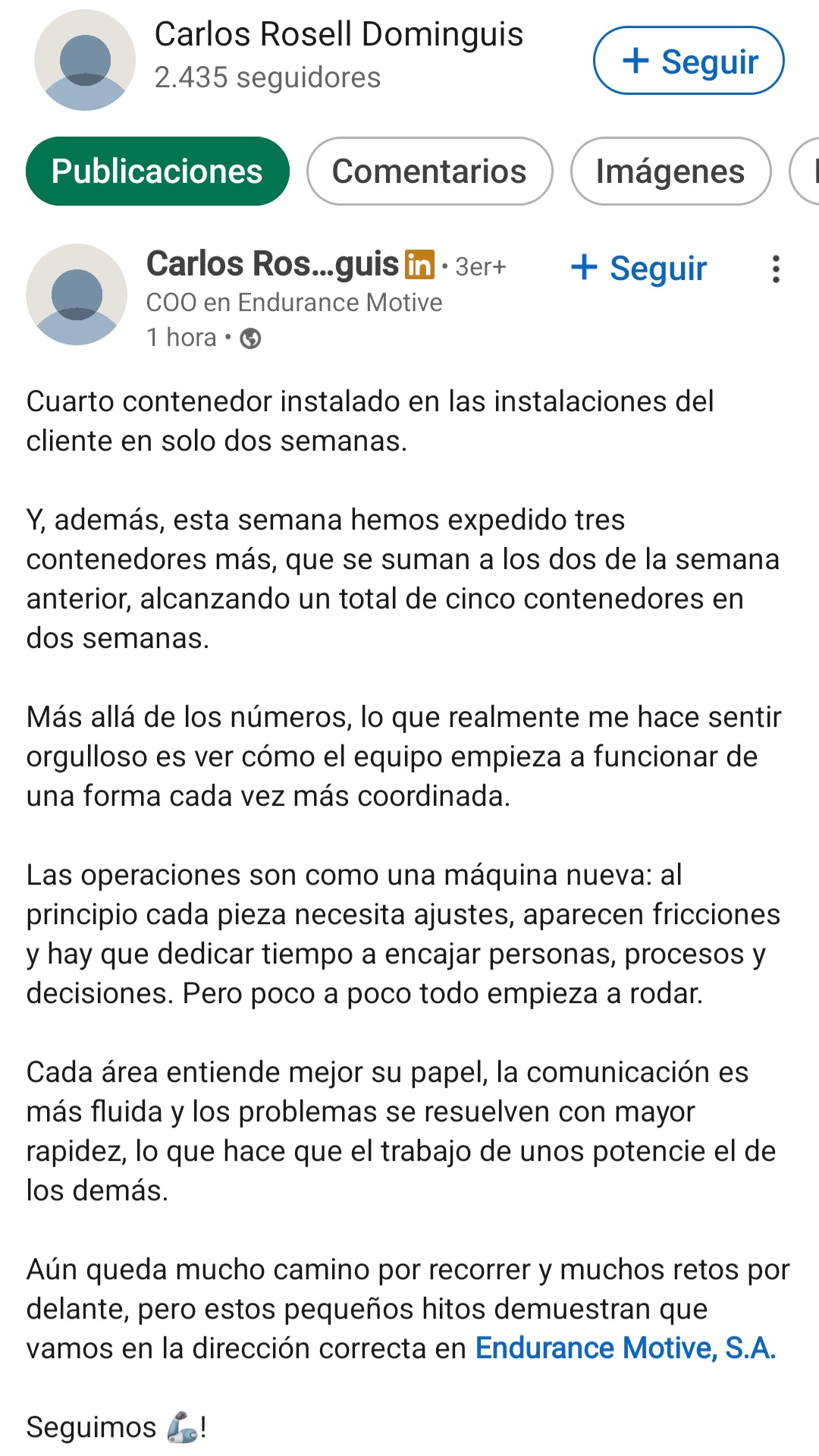 Aquí están, los dos ingredientes de la fórmula secreta:
1 - Un rump up exitoso, el fruto esperado cuando se junta trayectoria, conocimiento, visión y trabajo.
2 - Política comunicativa, mayor foco y conciencia de la importancia trascendental que tiene en 2026 contar lo que haces y cúales son tus resultados inmediatos, semana a semana, mes a mes; justo hoy y justo ahora, cuando se van a empezar a tomar las decisiones de inversión de clientes y financiadores.