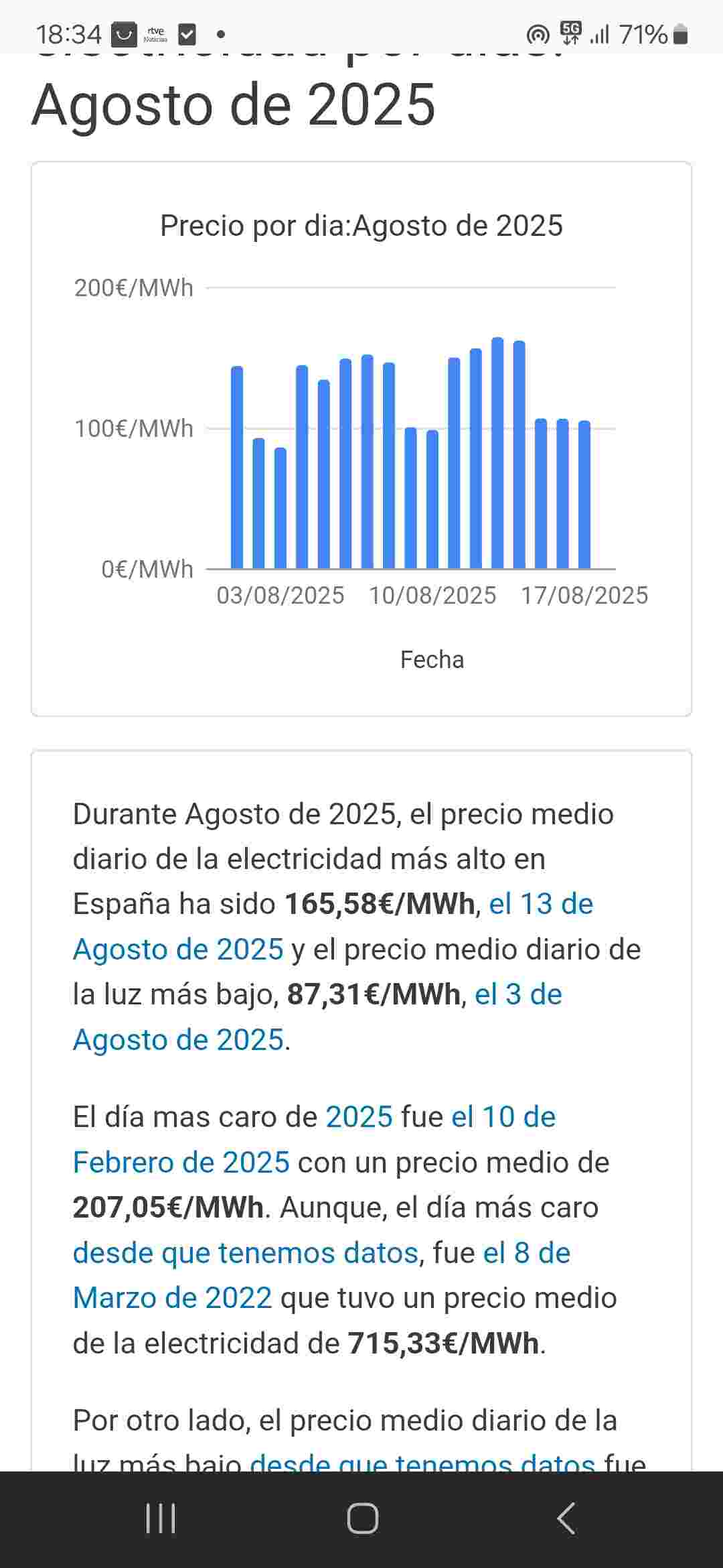 precio medio electricidad en agosto