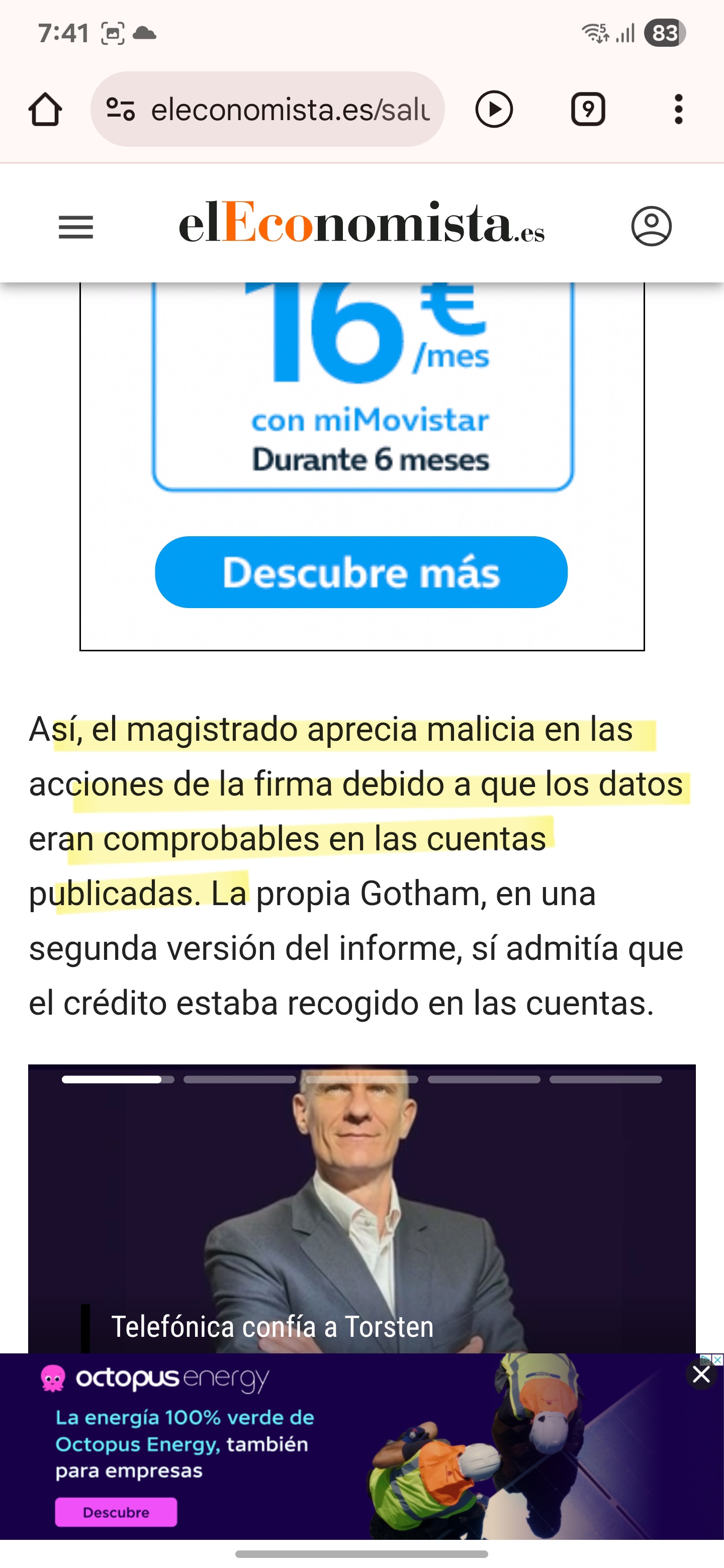 Pues bien, veo malicia en unas cosas y en otras no?
Decir que la deuda real era de (no lo recuerdo), 13 veces ebitda, era libertar de expresión?
Pues una analista de inversio, emite opiniones en base a estados financieros presentados y públicos, no puede hacer estimaciones en base a supuestos inventados,...es decir, inducir al mercado que existe deuda oculta, y que ratio deuda ebitda es de 14 veces.